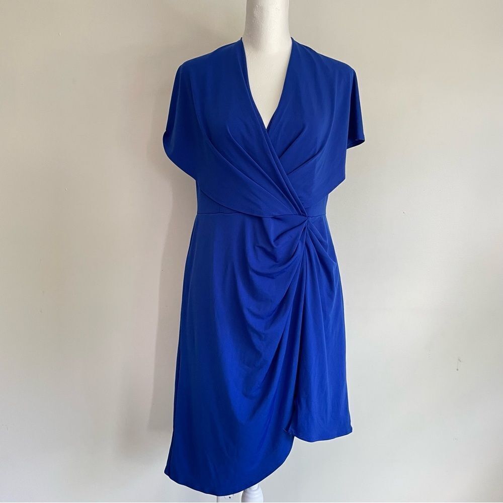Cushnie Cobalt Blue Faux Wrap Draped V Neck Dress Women’s Size 6